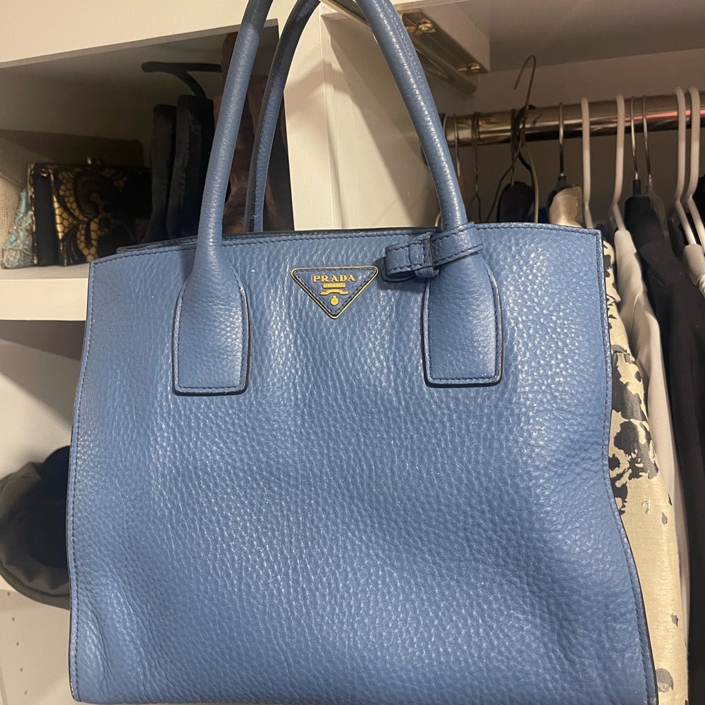 Authentic Prada 2 way Cobalt blue Vitello Daino leather handbag (medium)
